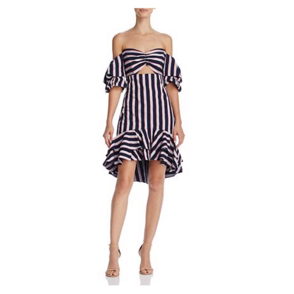 Wayf Stripe Over The Shoulder Open Front Dress - image 1